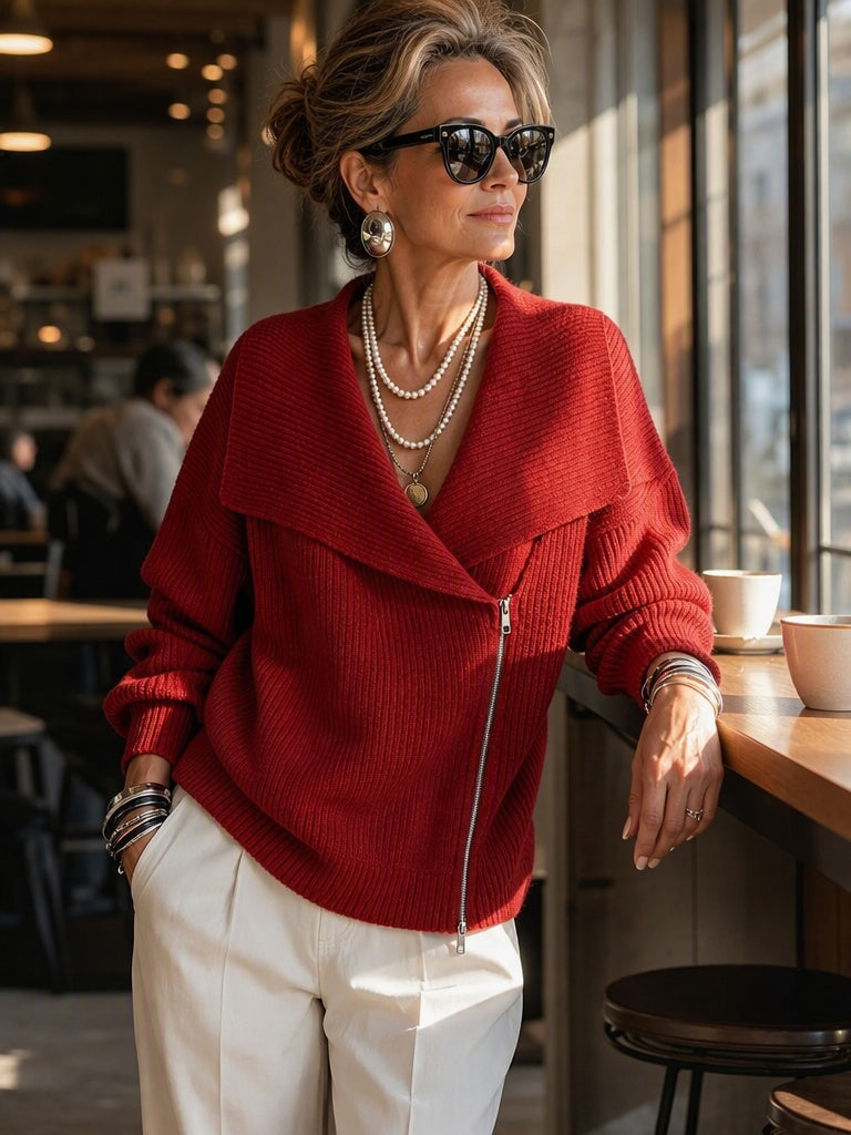 Josiane™ | Wide Collar Two-Way Zip Sweater