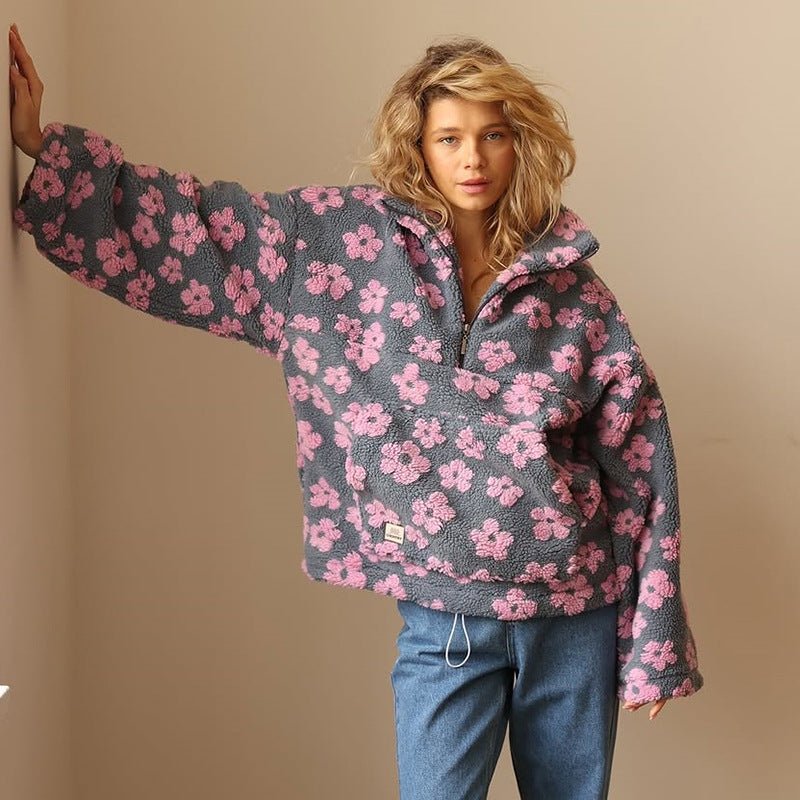 Petronelle™ | Floral Half-Zip Oversized Sweater
