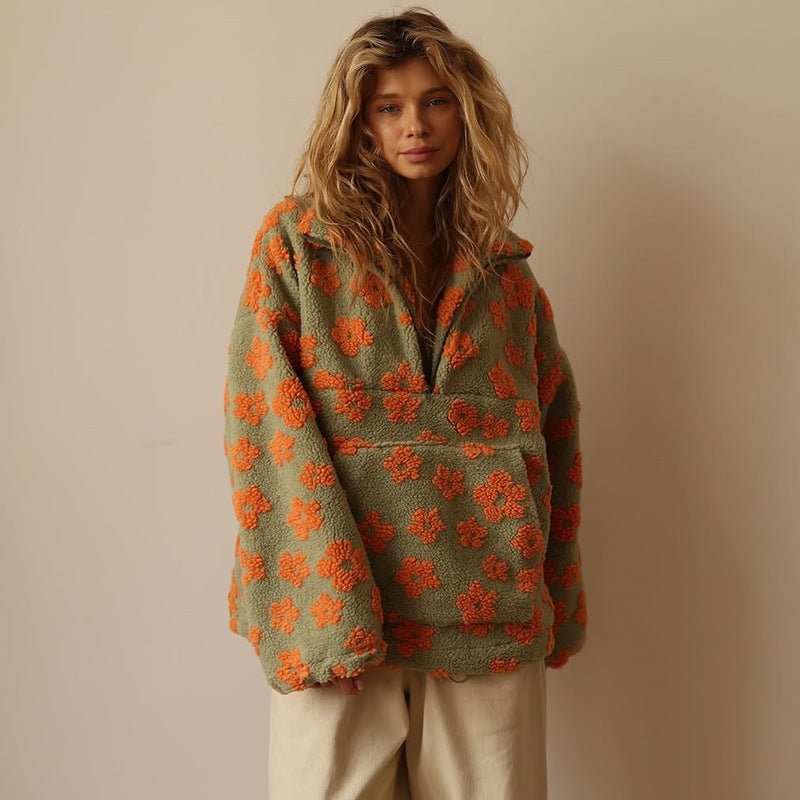 Petronelle™ | Floral Half-Zip Oversized Sweater