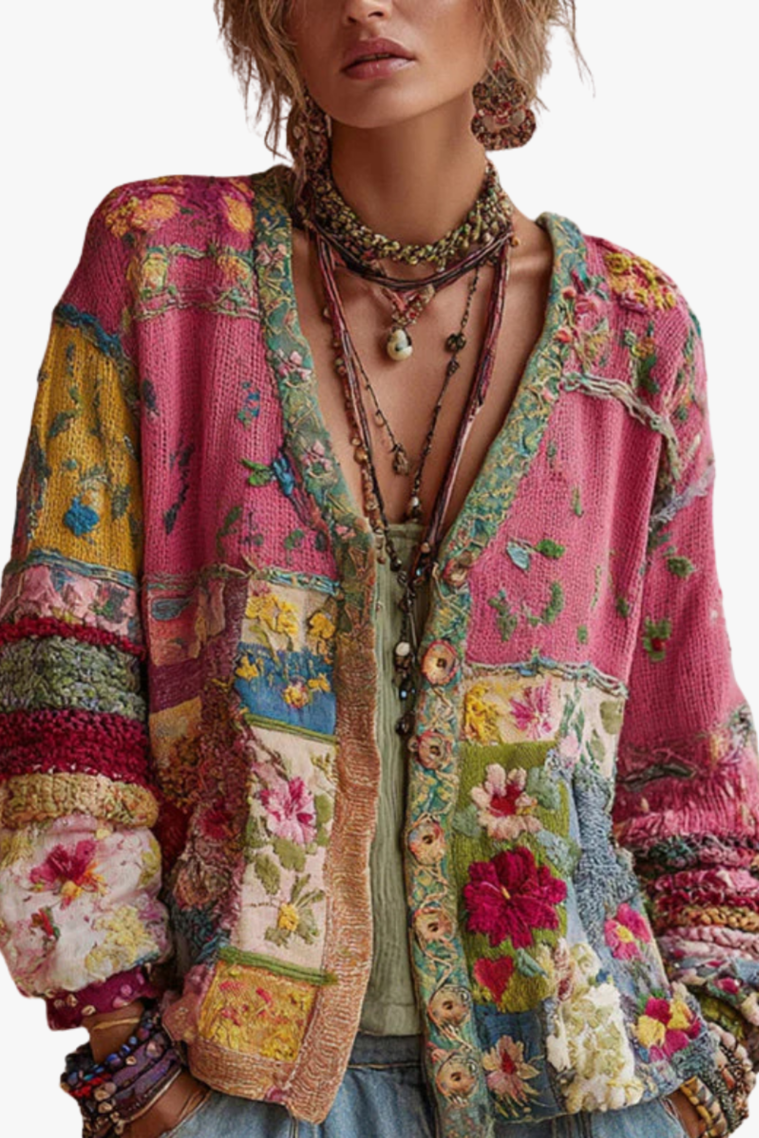 Petronella™ | Floral Patchwork Knit Cardigan