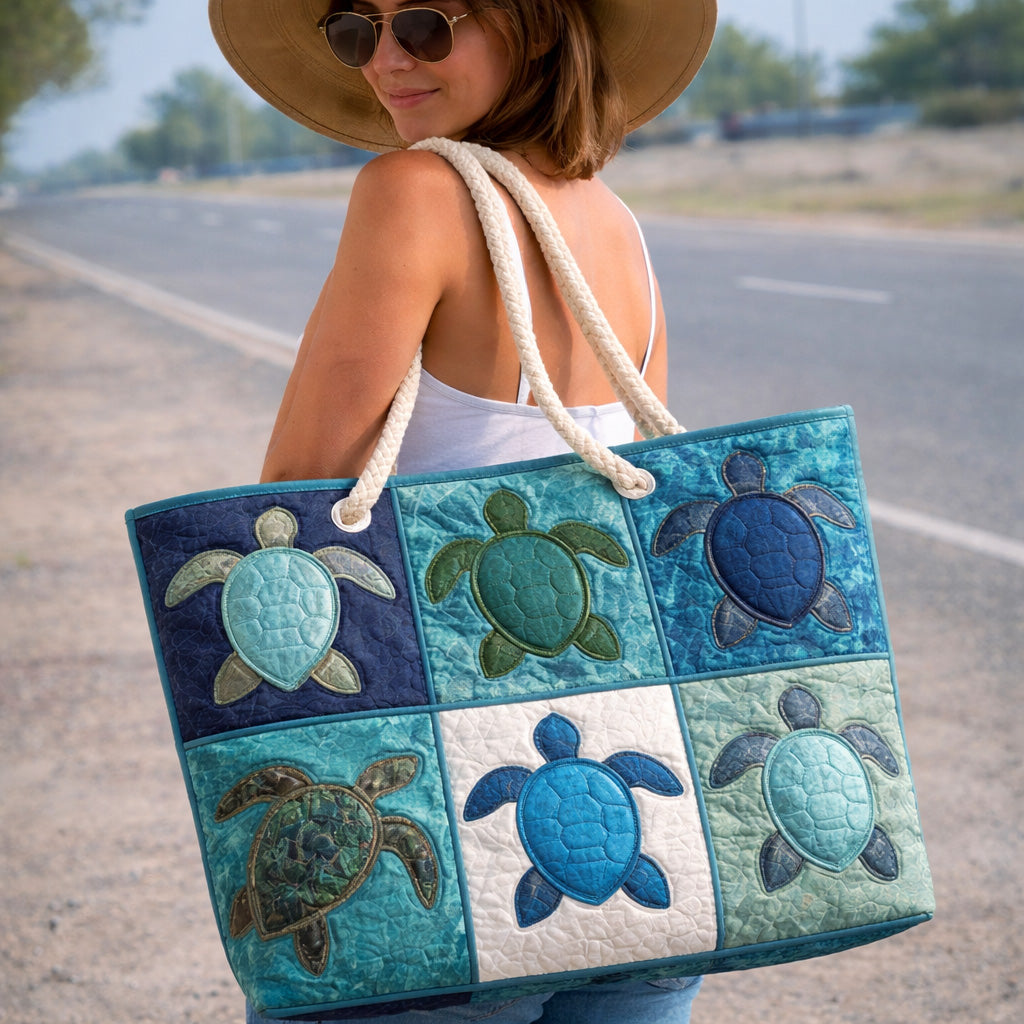 Lorcan™ | Quilted Beach Bag – Sea Turtle