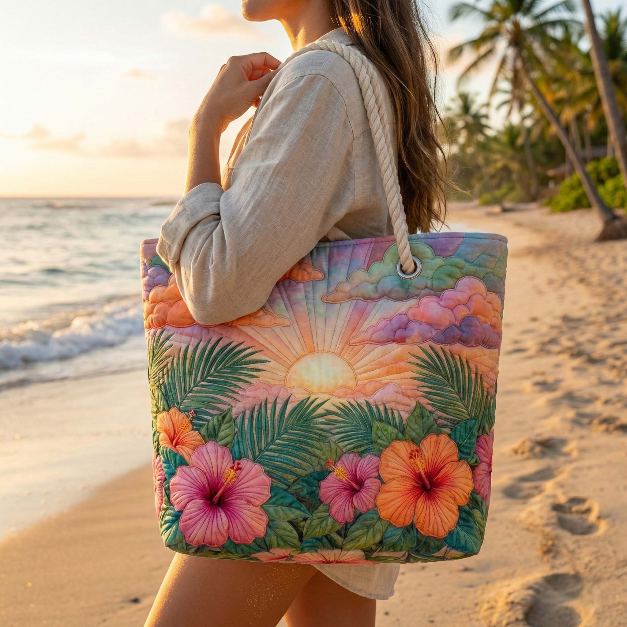 Kailua™ | Quilted Beach Tote – Tropical Sunrise