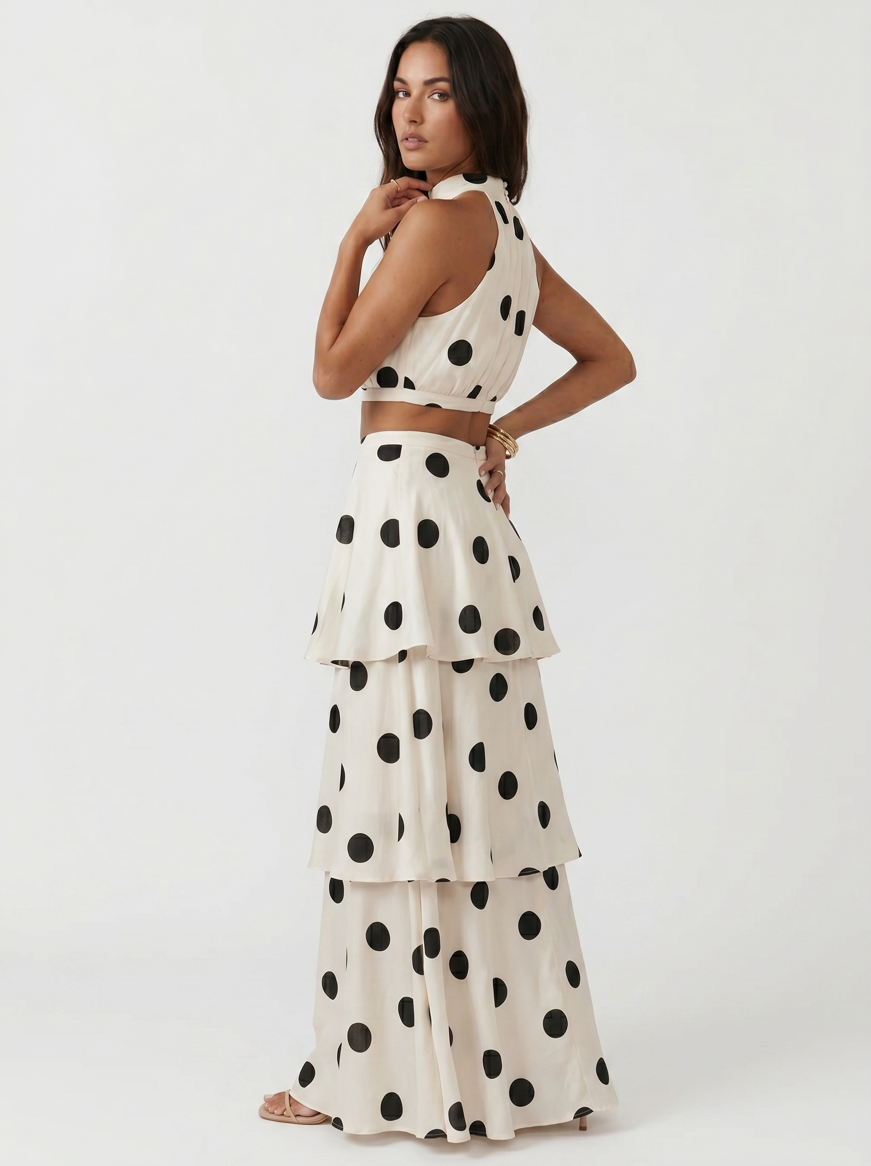 Rosalva™ | Polka Dot Crop Top & Tiered Maxi Skirt Set