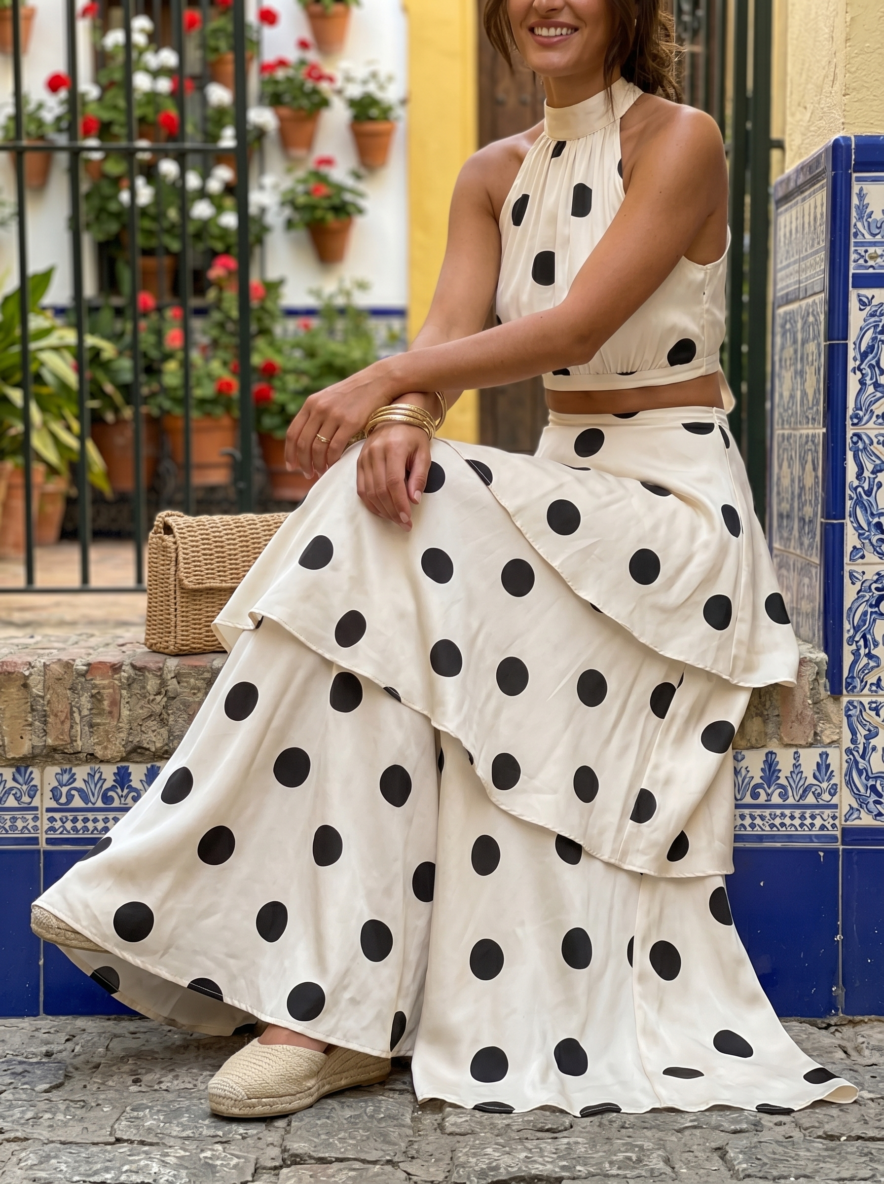 Rosalva™ | Polka Dot Crop Top & Tiered Maxi Skirt Set