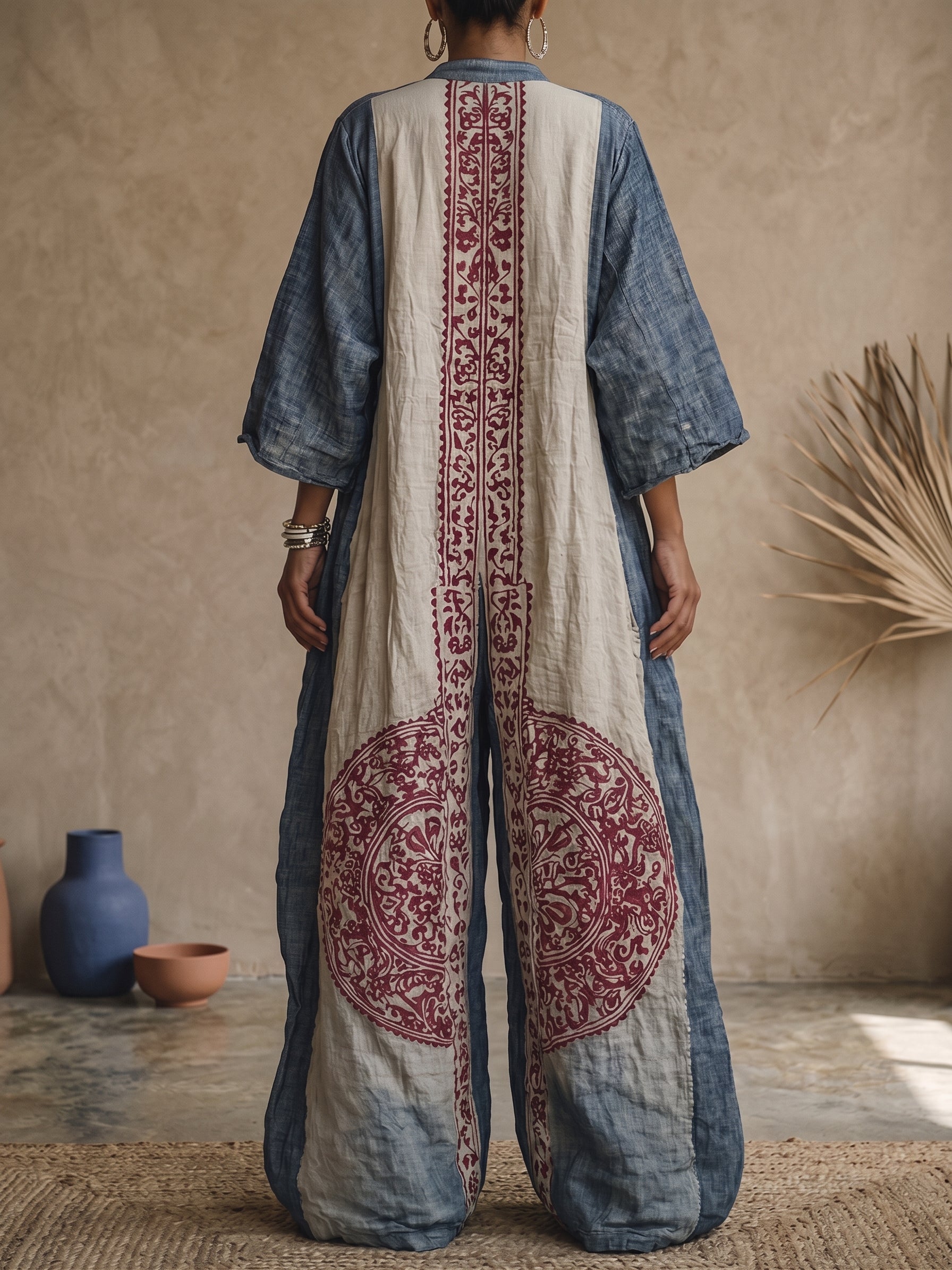Guinevere™ | Vintage Print V-neck 3/4-sleeve Jumpsuit