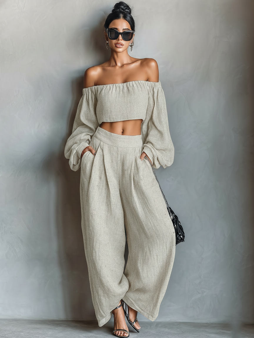 Beatrix™ | Off-Shoulder Crop Top & Wide-Leg Pant Set