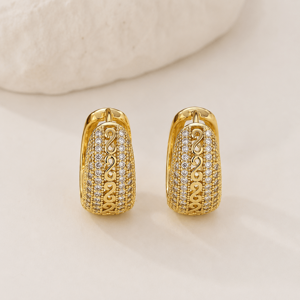 Cristelle™ | Bohemian Pavé Scroll Hoop Earrings