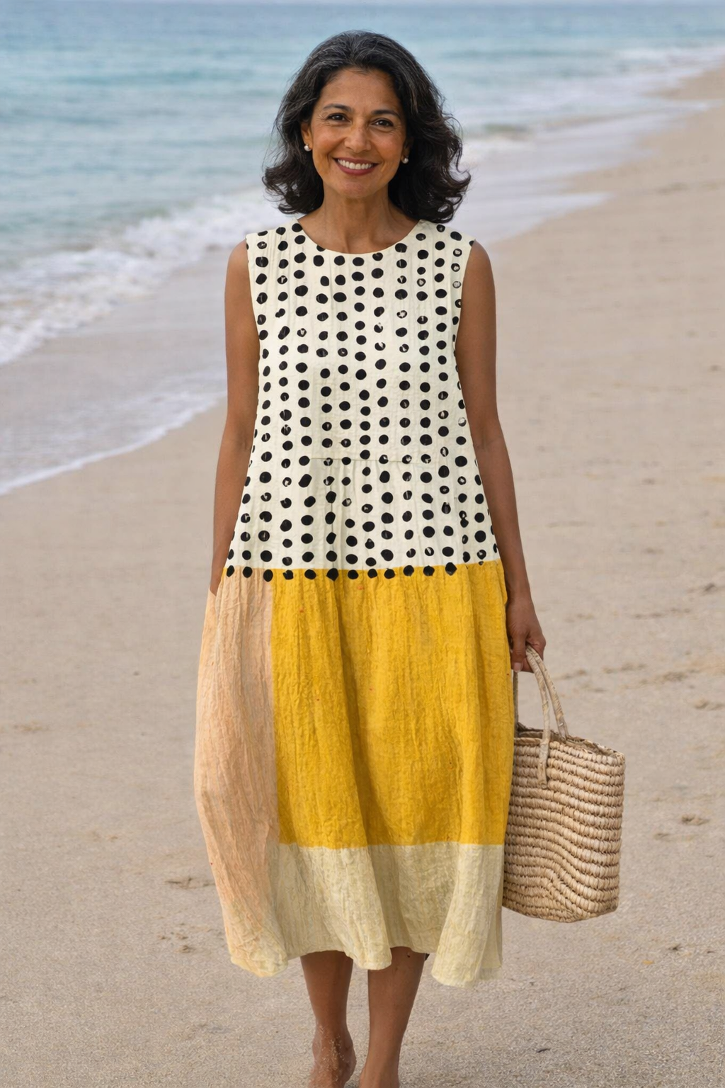 Mabelle™ | Colorblock Polka Dot Midi Dress
