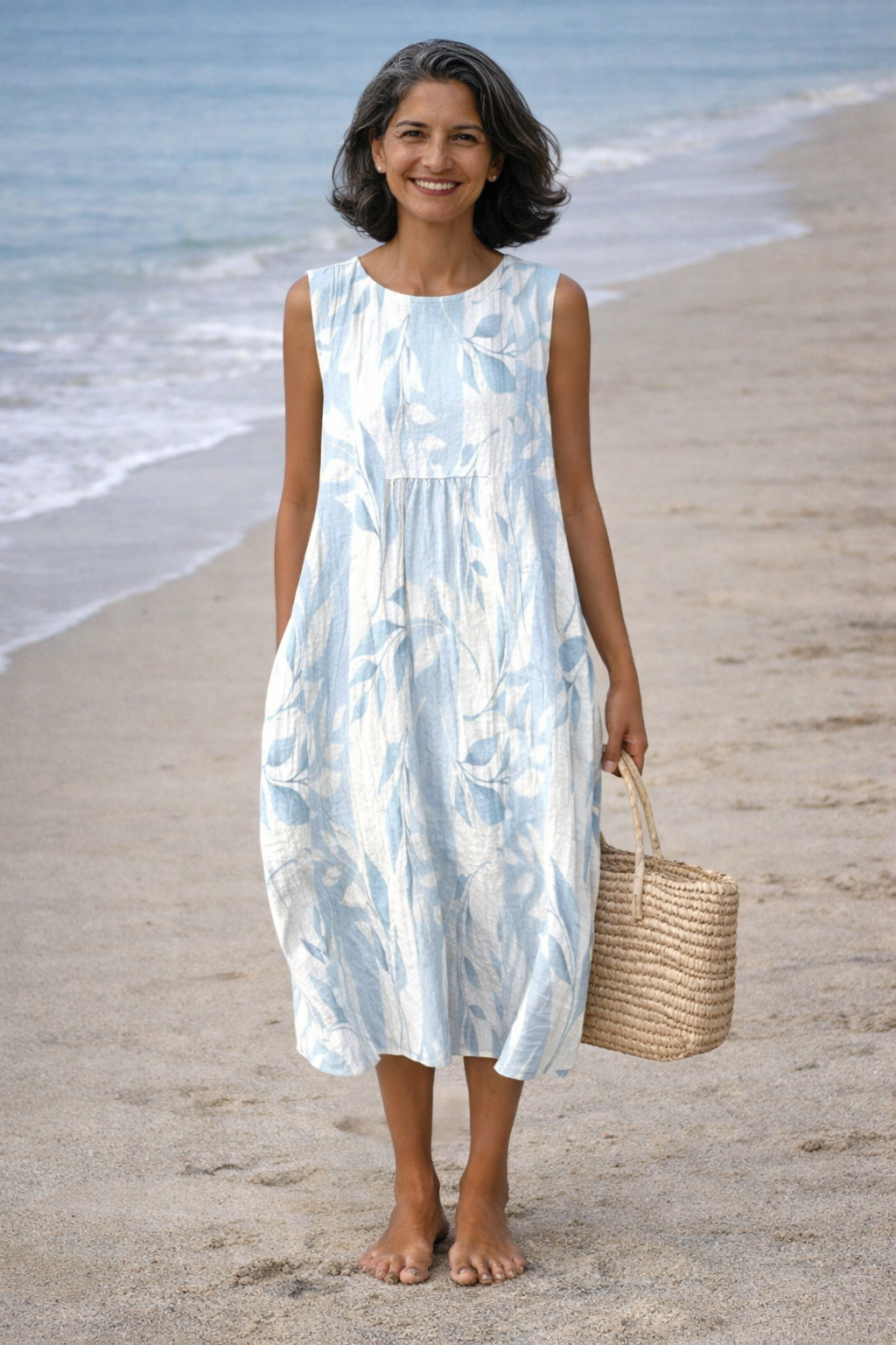 Ottilie™ | Sleeveless Midi Dress with Leaf Print