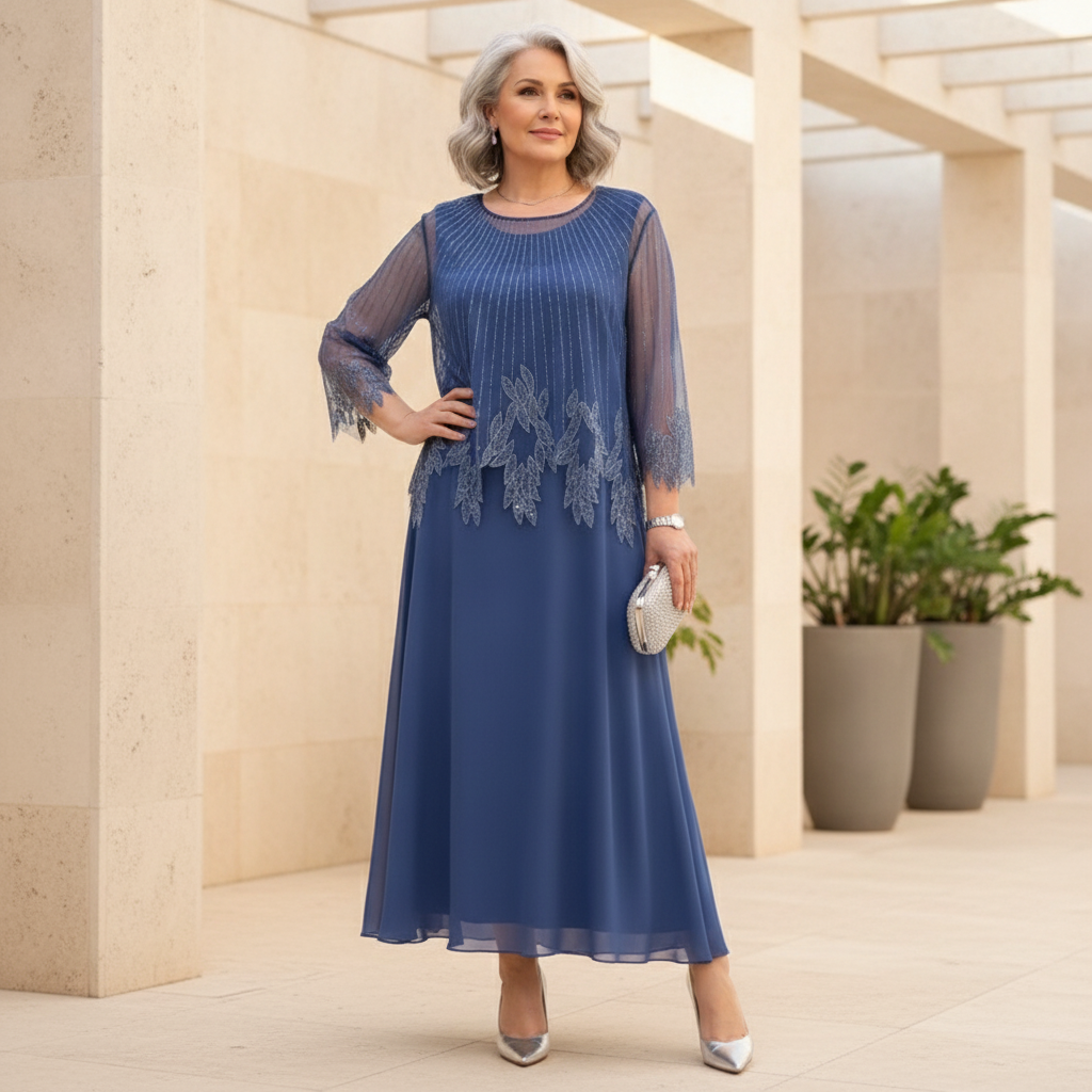 Ivaine™ | Graceful Midi Dress with Embellished Cape Overlay
