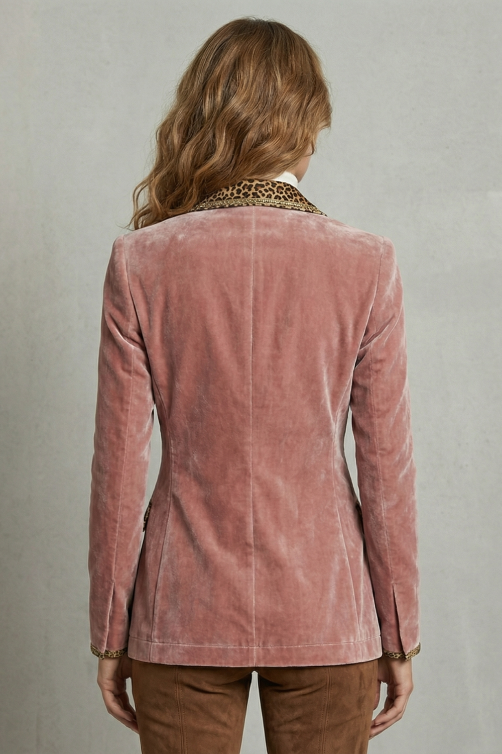 Women's Leopard Contrast Elegant Cut Velvet Blazer