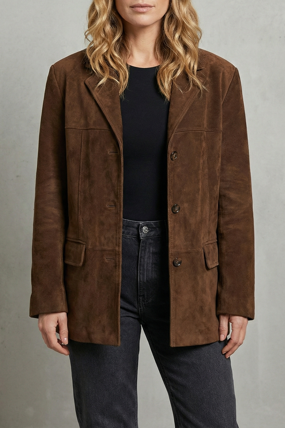 Women's Structured Shoulders Suede Blazer