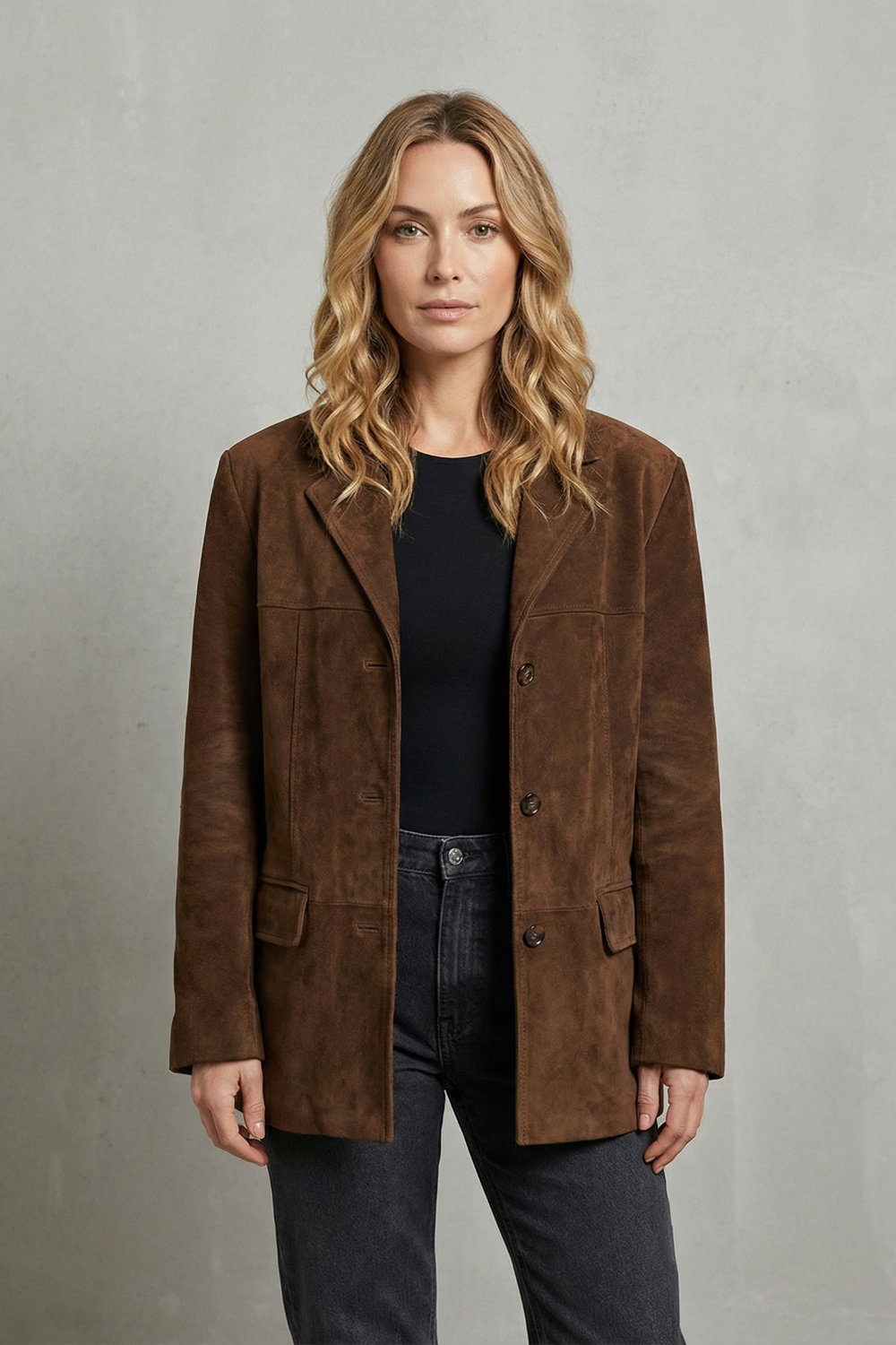 Women's Structured Shoulders Suede Blazer