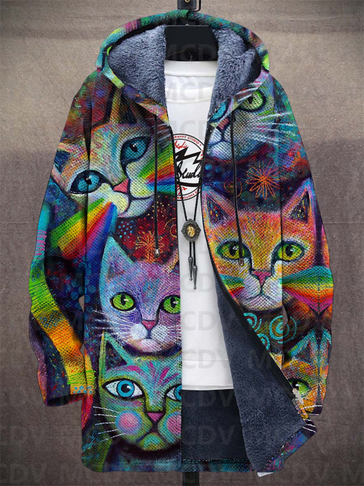 Myrielle™ | Hooded Zip Cardigan with Artistic Cat Print