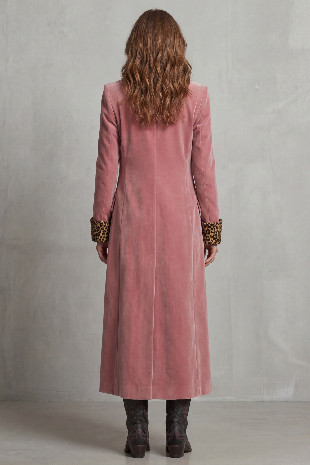 Women's Leopard-lined Velvet Elegance Long Coat