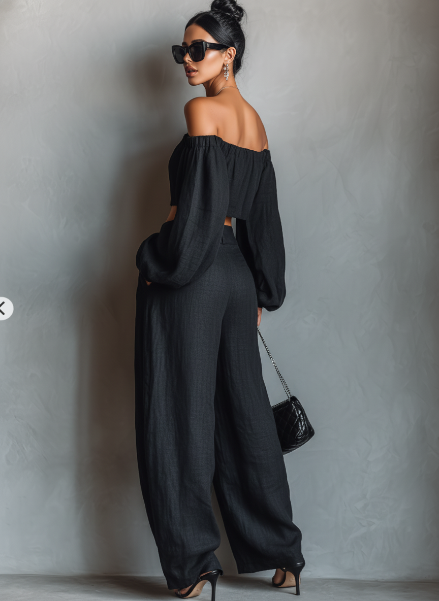 Beatrix™ | Off-Shoulder Crop Top & Wide-Leg Pant Set