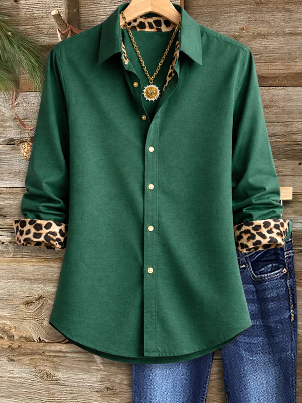 Loxanne™ | Leopard-Cuff Button-Up Shirt