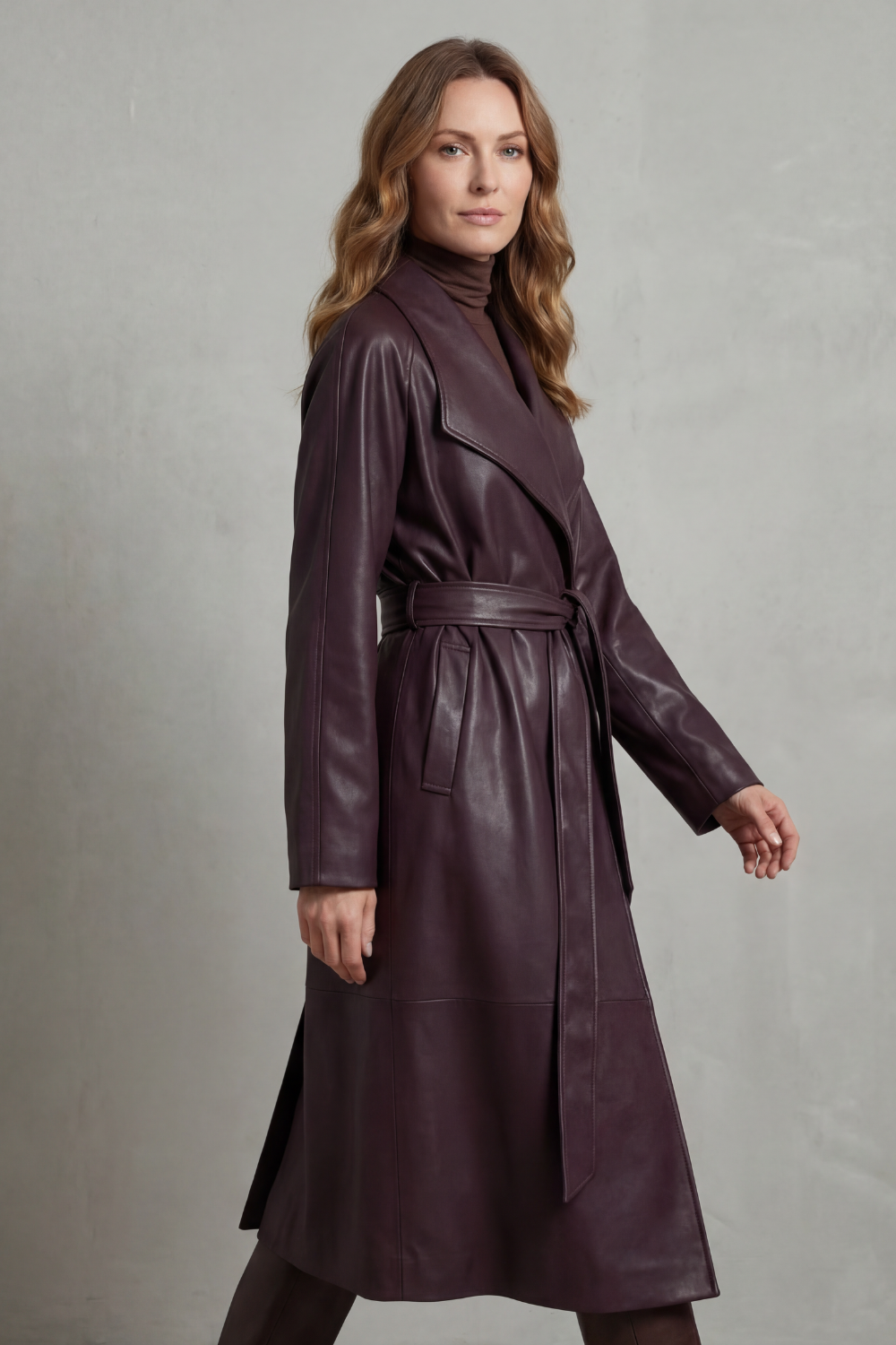 Women's Waist-cinching Silhouette Faux Leather Trench Coat