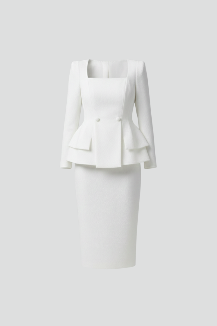 Women’s Square Neck Blazer and Skirt Suit