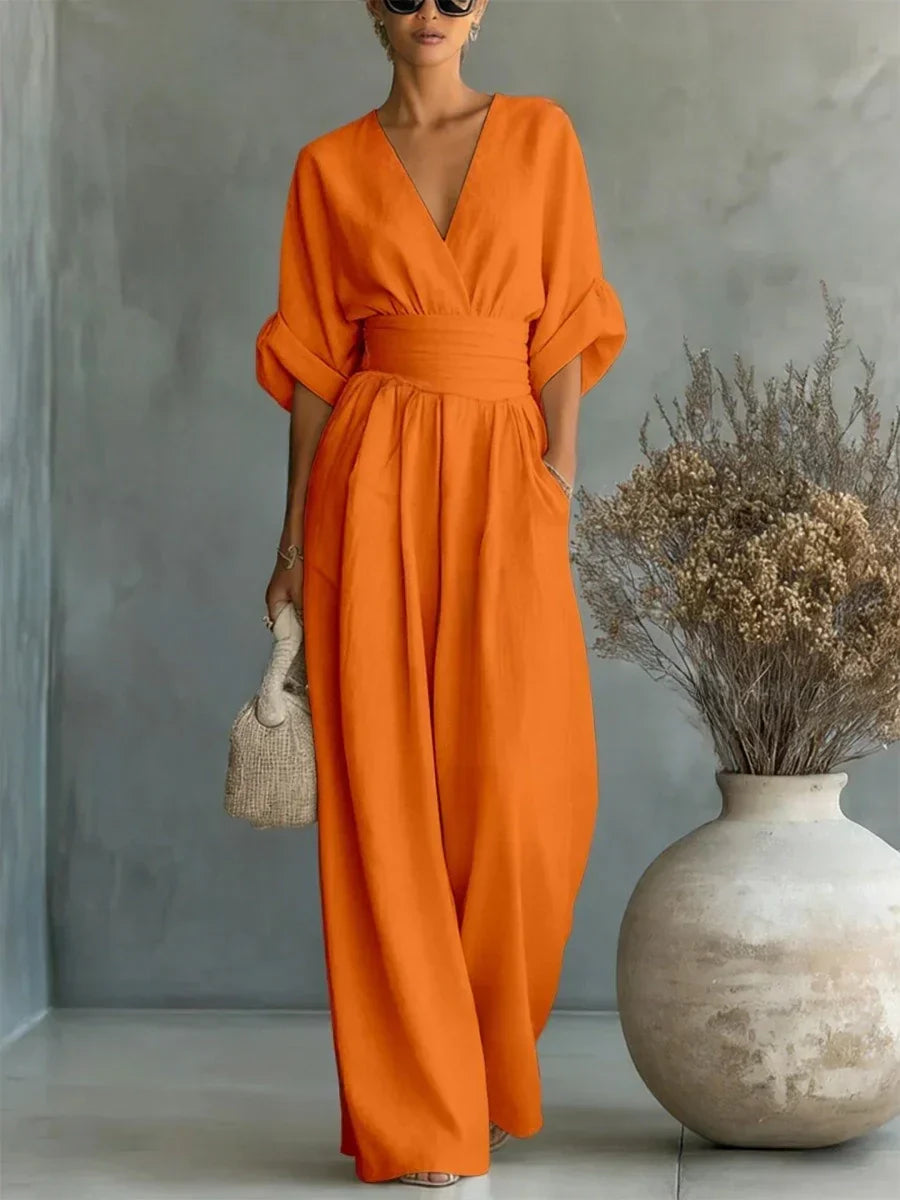 Katarina™ | Elegant V-Neck High-Waisted Wide-Leg Jumpsuit
