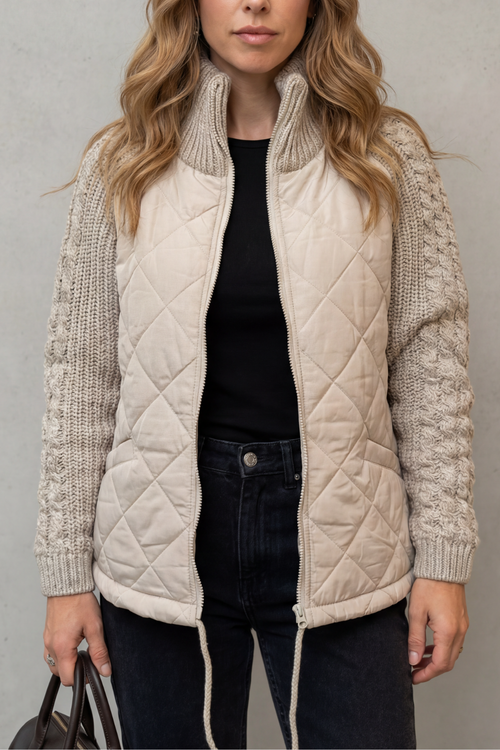 Norcetta | Women's Textured Knit Detail Quilted Puffer Jacket