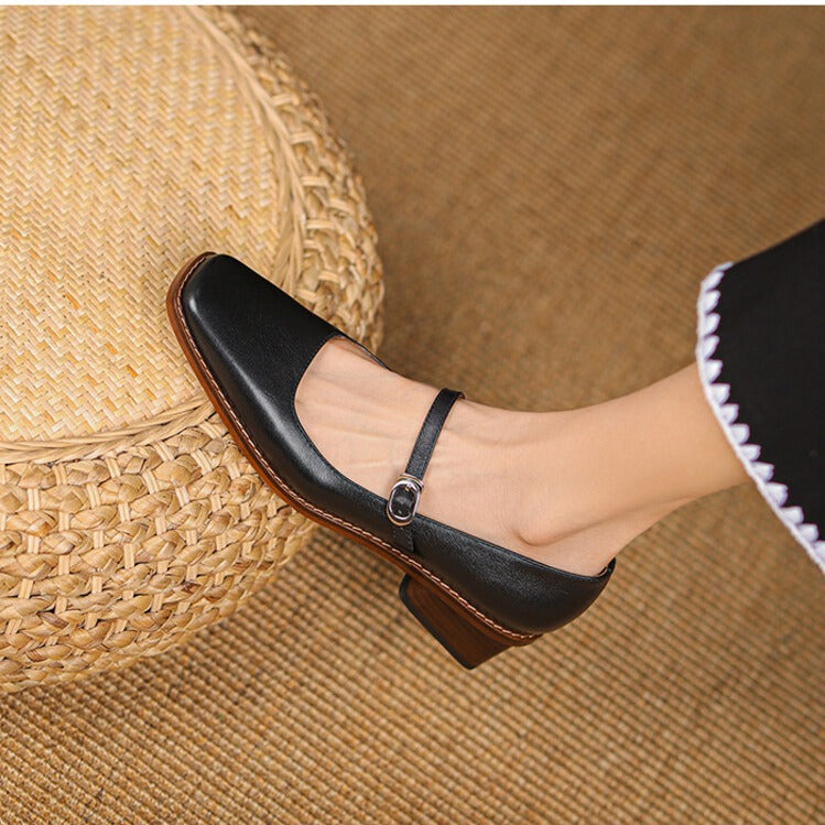 Women's Strap Leather Mary-Jane Heels