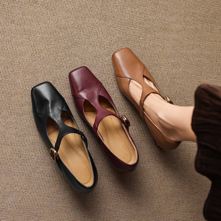 Women's Square-Toe Leather Mary-Jane Heels