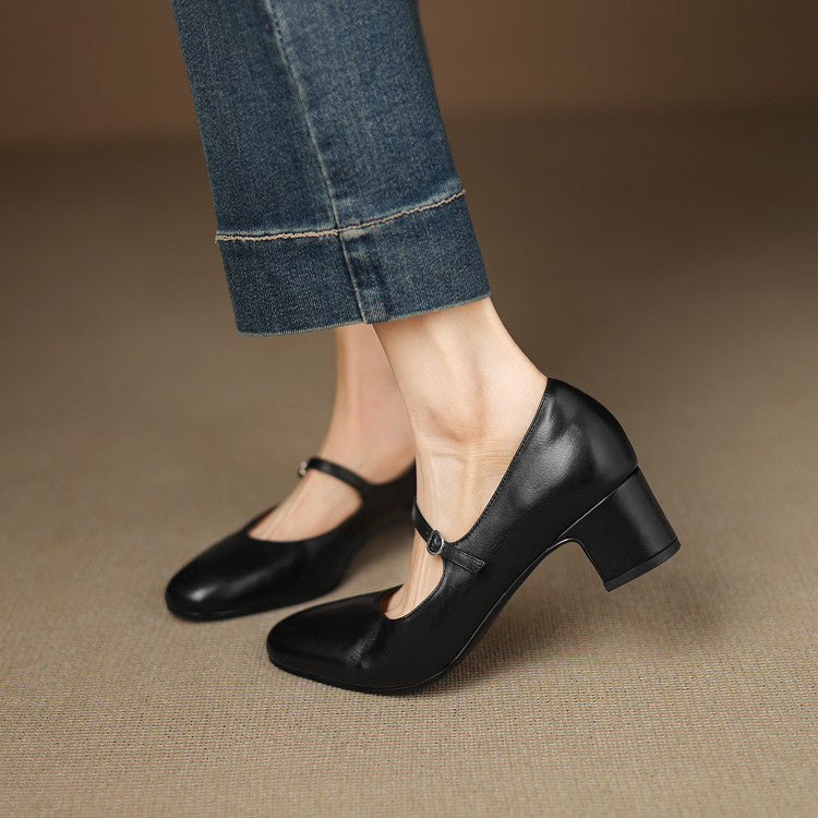 Women's Leather Block Heels
