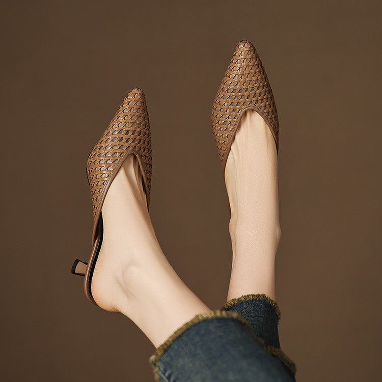 Women's Woven Leather Heel Mules