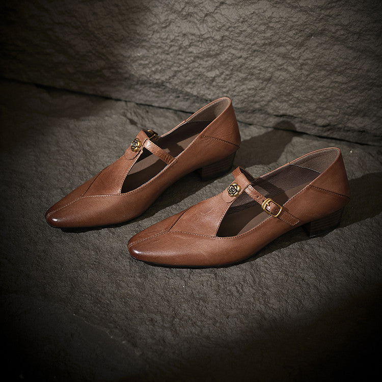 Women's T-Bar Leather Pumps