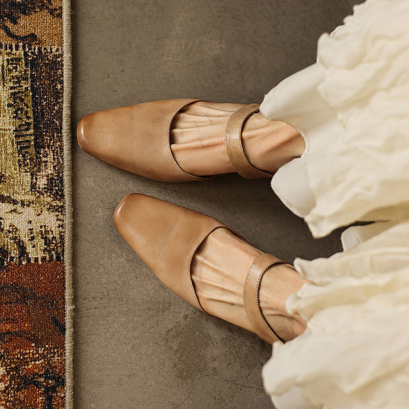 Women's Square-Toe Leather Mules