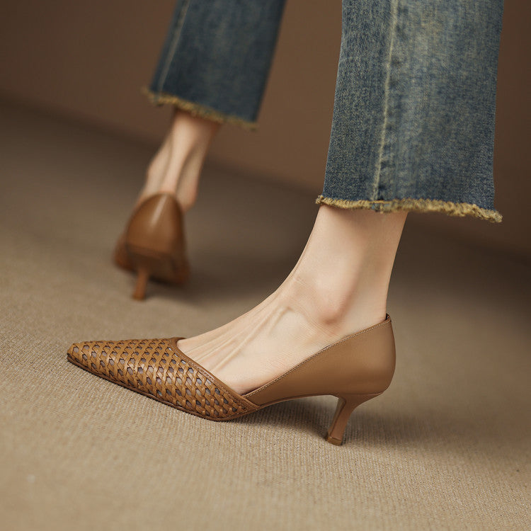 Women's Woven Leather Heels