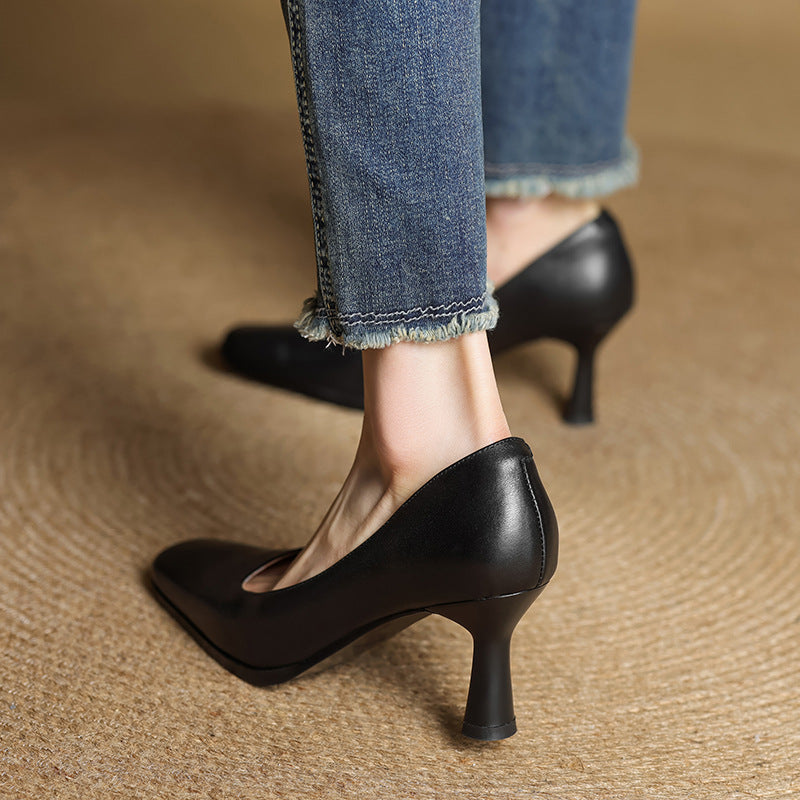 Women's Square Leather Pumps