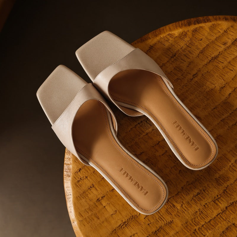 Women's Square-Toe Leather Wedge Mules