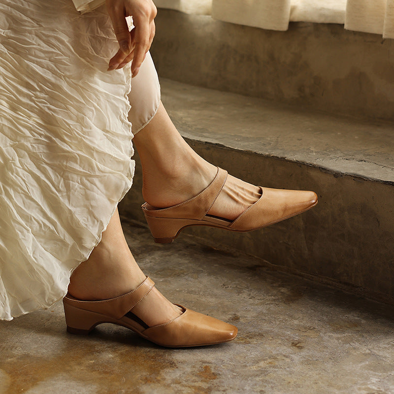 Women's Square-Toe Leather Mules