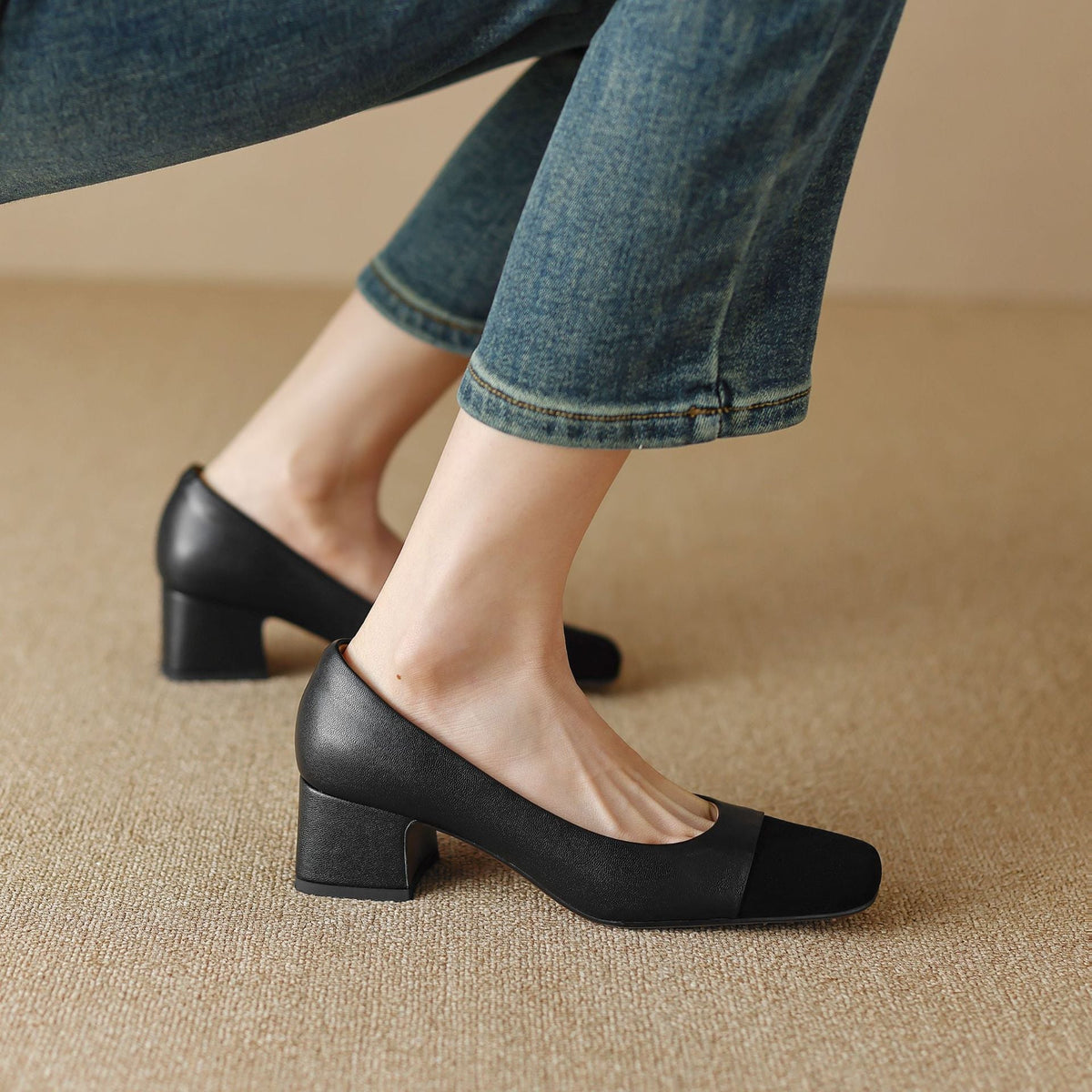 Women's Square-Toe Leather Pumps