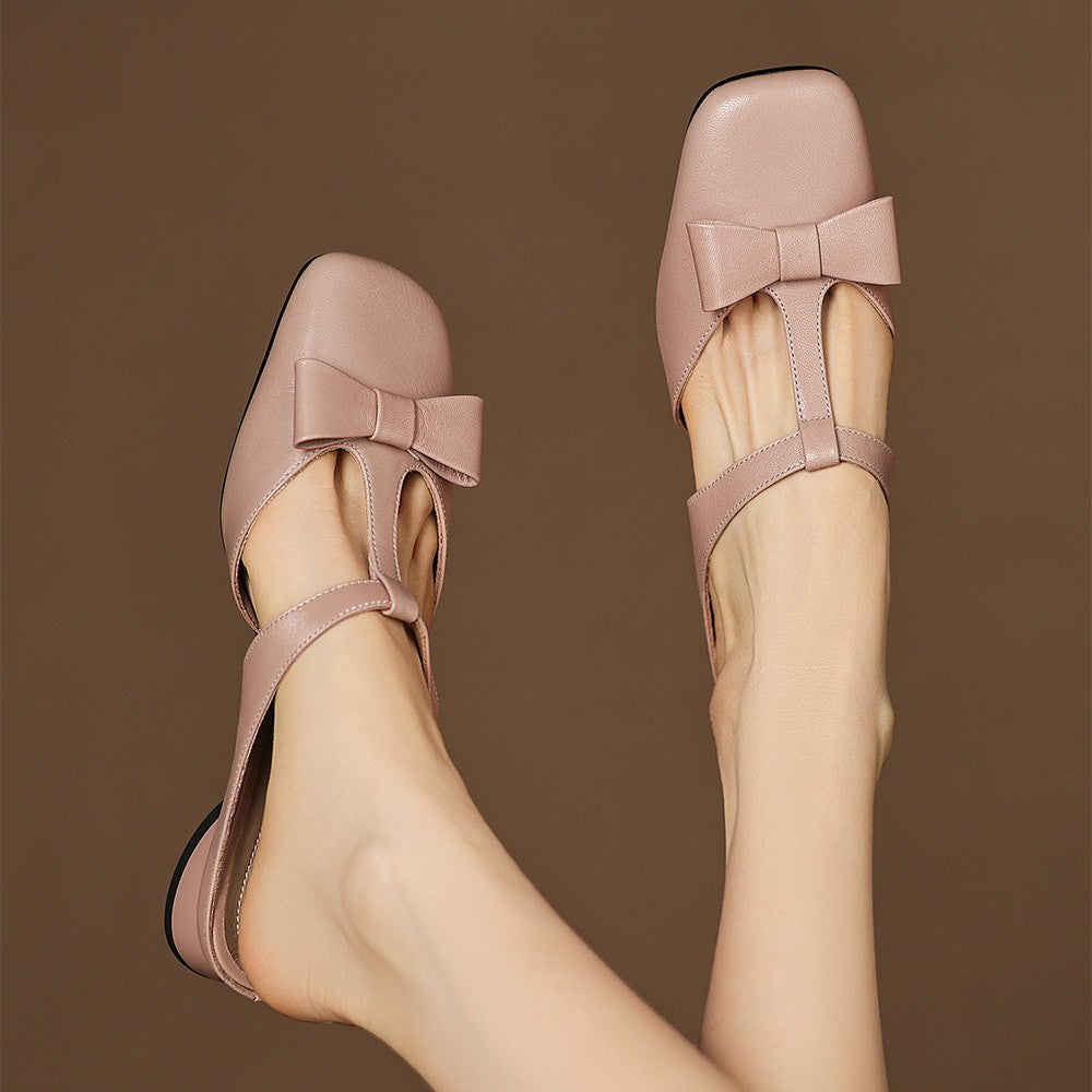 Women's Bow Lambskin Leather Mules