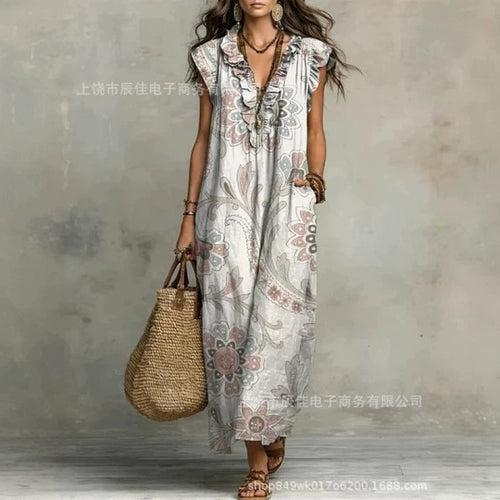 Florence™ | Vintage Floral V-Neck Maxi Dress