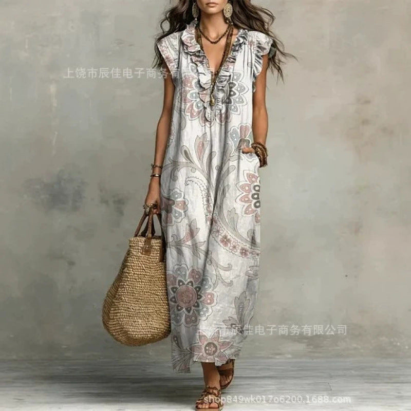 Florence™ | Vintage Floral V-Neck Maxi Dress