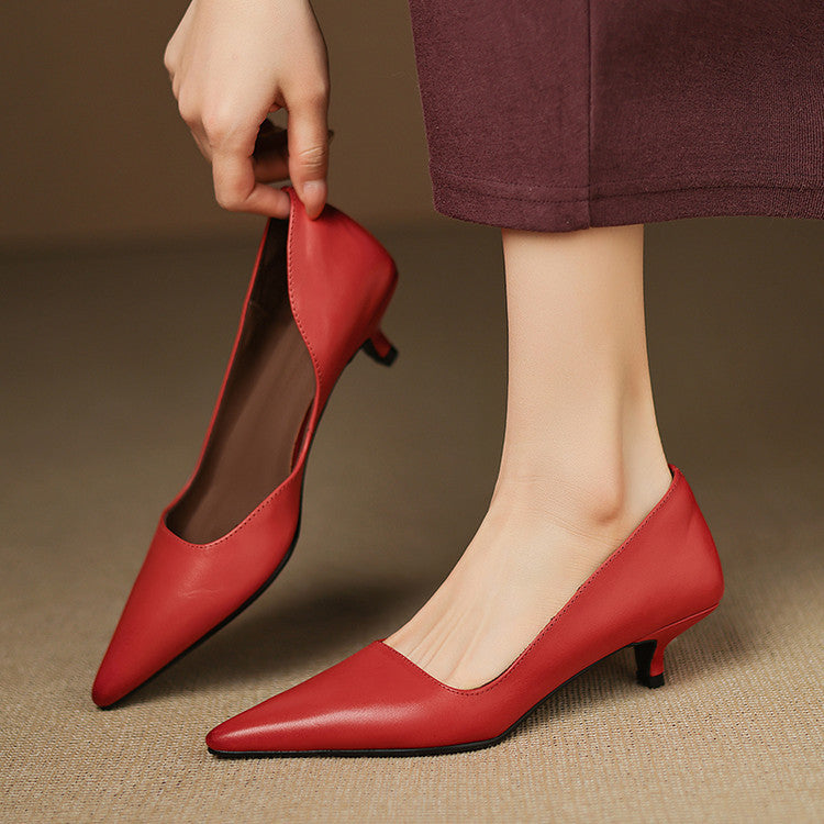 Women's Leather Kitten Heel Pumps