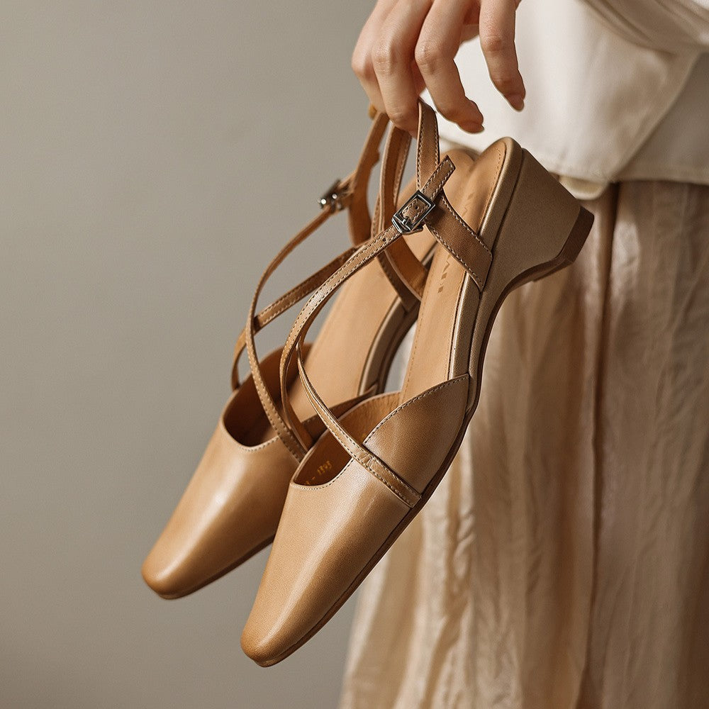 Women's Cross-Strap Leather Slingback Heels