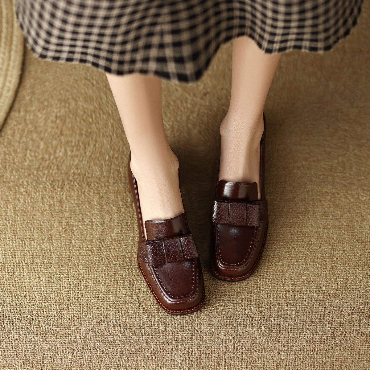 Women's Bow Leather Loafer Pumps