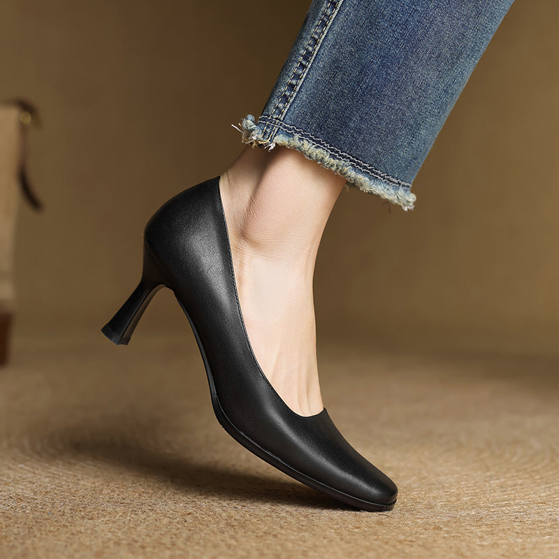 Women's Square Leather Pumps