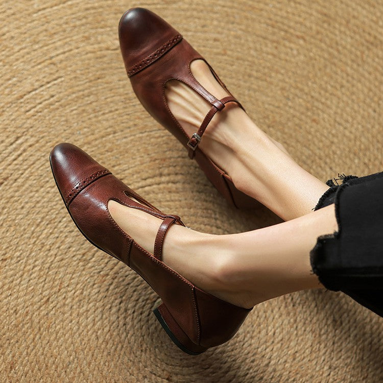 Women's T-Strap Leather Mary Janes