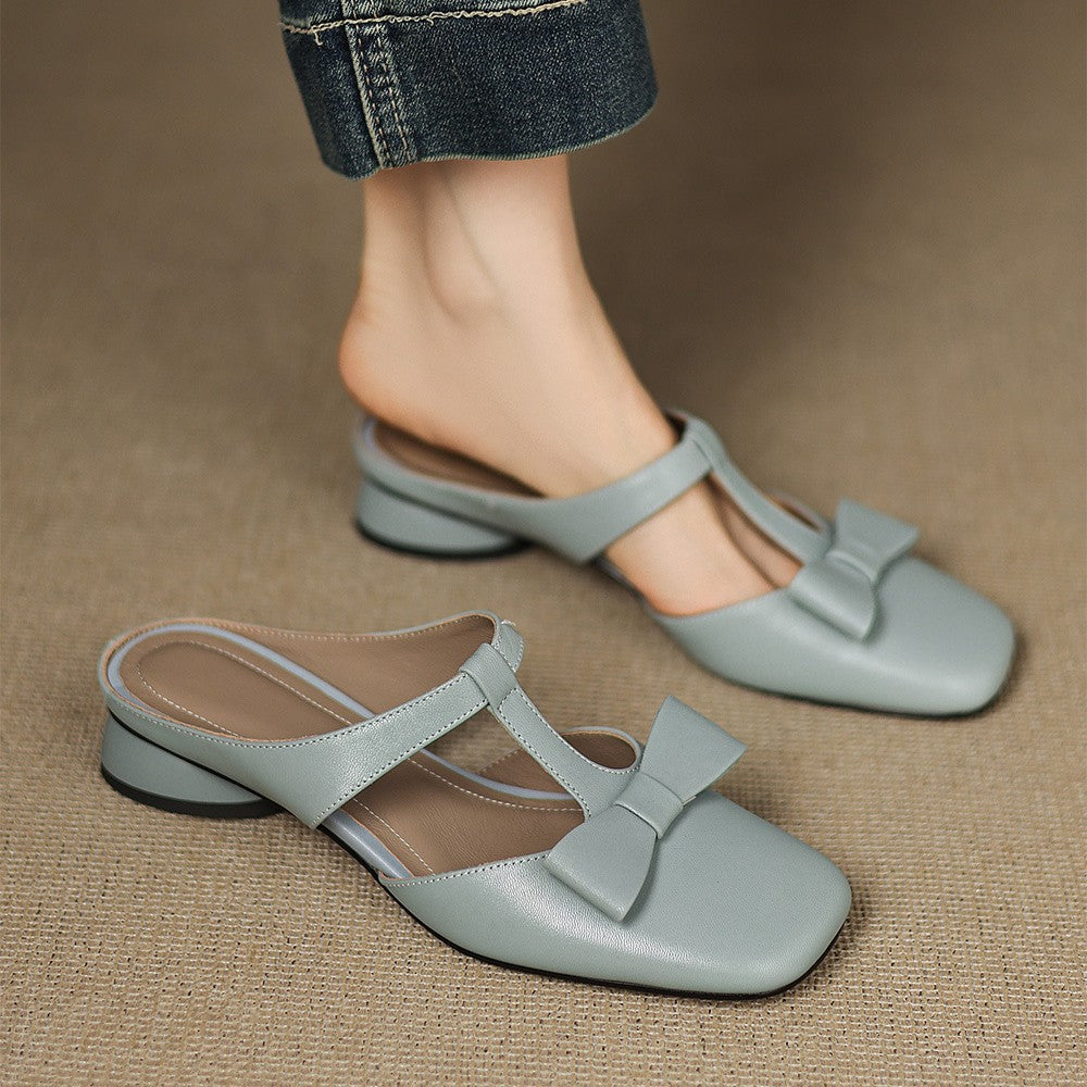 Women's Bow Lambskin Leather Mules