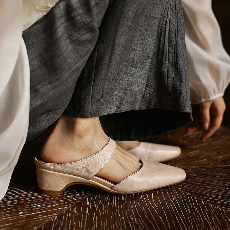 Women's Square-Toe Leather Mules