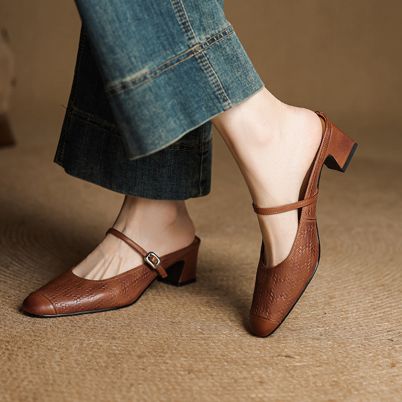 Women's Strap Leather Mules