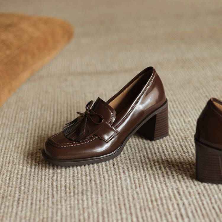Women's Tassel Leather Loafer Pumps