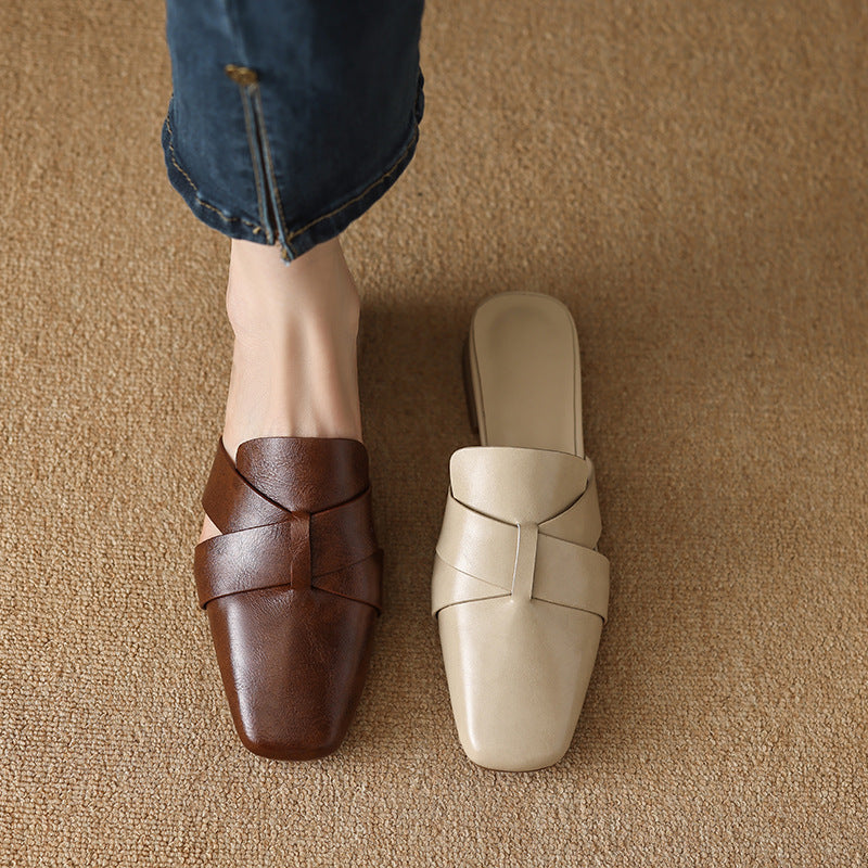 Women's Square Toe Leather Mules