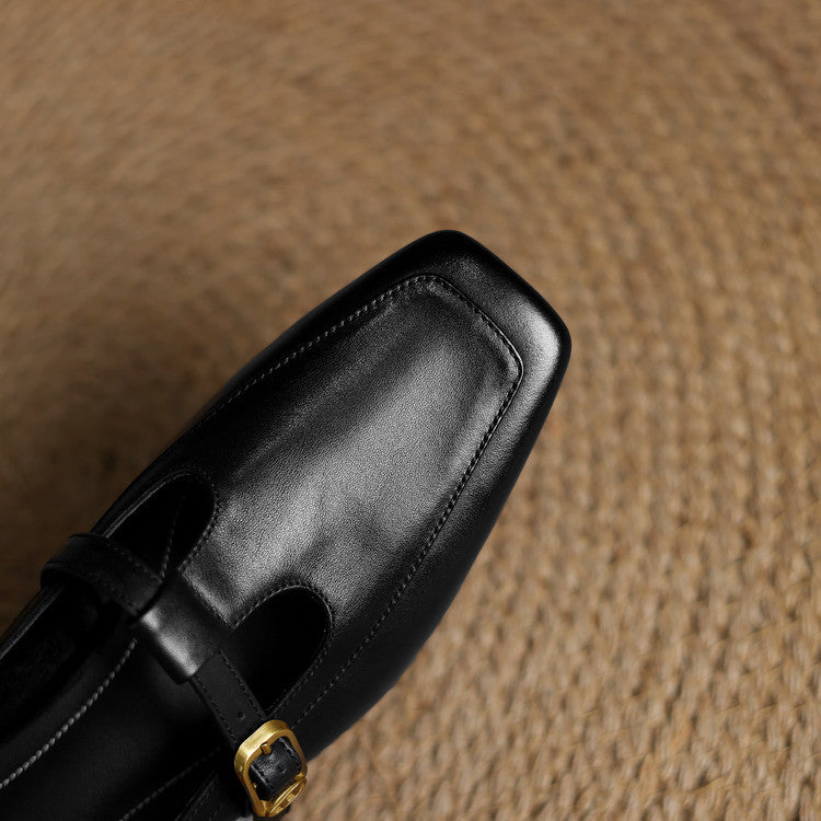Women's T-Strap Leather Mules